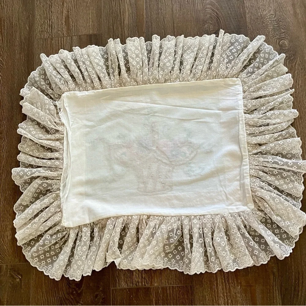 Floral Embroidered Ruffled Pillow 13/19 inches